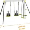 Xns008 Interesting Triple Children Metal Safe Swing Set 440Lbs For Outdoor Playground Three Seat Swing For Age 3+ - Green / Black - Image 2