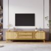 Rattan TV Stand For Tvs Up To 75'', Modern Farmhouse Media Console, Entertainment Center With Legs, TV Cabinet For Living Room, Home Theatre - Natural Wood - Image 27