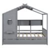 Full Size House Bed With Trundle, Modern Design For Kids With Storage Shlef - Gray - Image 3
