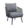 4 Piece Outdoor Patio Furniture Set, Metal Chairs With Woven Rope U Shaped Backrest, Outdoor Conversation Set With Thick Cushions And Coffee Table For Garden, Poolside, Balcony - Black / Gray - Image 8