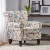 Upholstered Chair With Floral Pattern Design And Solid Wood Legs - Multi Color - Image 2