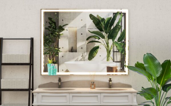 LED Bathroom Vanity Mirror Wall Mounted, Adjustable White / Warm / Natural Lights Anti-Fog Touch Switch With Memory Modern Smart Large Bathroom Mirrors - Silver