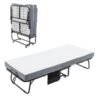 Folding Bed Cot With Mattress, Foldable Metal Frame Bed For Guest With Memory Foam Mattress On Wheels, Saving Space Rollaway Bed - Black - Image 12