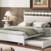 Queen Size Storage Platform Bed With 2 Big Drawers Twin Size Trundle - White - Image 15