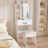 Modern Mini Dressing Table With Led-Lit Mirror & Hidden Storage, Adjustable Brightness Vanity Desk - White - Image 4