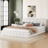 Queen Size Upholstered Platform Bed With Headboard - White - Image 5