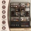 Industrial Tall Black Bar Wine Rack Cabinet With Glass Holder Wood Home Bar Cabinet - Walnut / Black - Image 6