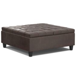 Harrison - Large Square Coffee Table Storage Ottoman - Distressed Brown
