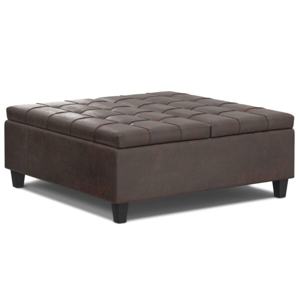 Harrison - Large Square Coffee Table Storage Ottoman - Distressed Brown