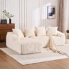 Compression Sofa: Combining Chaise Longue With 3 Seater, Corduroy Fabric, Full Sponge Compression Sofa, Combined Sofa With 4 Pillows For Living / Home Furniture / Apartment - White - Image 5