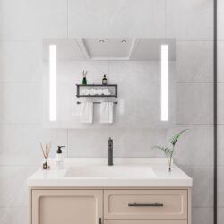 Bathroom Medicine Cabinet With Lights, LED Medicine Cabinet With Mirror, Double Door Lighted Medicine Cabinet With Defogger, Dimmer, Surface Mount - Silver
