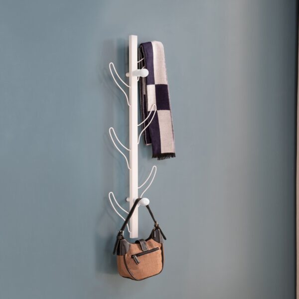 Vertical Eight Hook Coat Rack Wall Mount - White