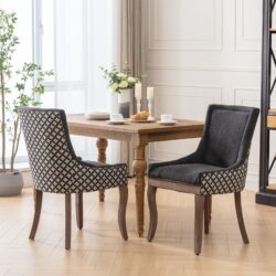 Ultra Side Dining Chair, Thickened Fabric Chairs With Neutrally Toned Solid Wood Legs, Bronze Nail Head (Set of 2) - Blue
