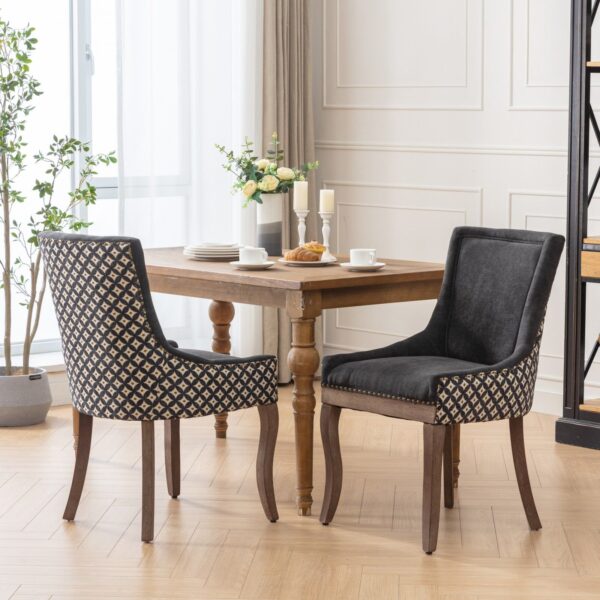 Ultra Side Dining Chair, Thickened Fabric Chairs With Neutrally Toned Solid Wood Legs, Bronze Nail Head (Set of 2) - Blue