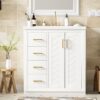 Bathroom Vanity With Ceramic Sink Combo, Frame Bathroom Storage Cabinet, Freestanding Vanity Set With 3 Drawers & Soft Closing Doors - White - Image 25