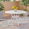 Tranquilius - Outdoor Round Dining Table With Lattice Tabletop, Umbrella Hole And Curved Legs - White - Image 2