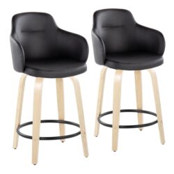 Boyne - Contemporary Fixed Height Counter Stool With Swivel Round Footrest (Set of 2) - Natural / Black