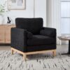 Wide Modern Farmhouse Performance Accent Chair With Natural Wood Legs, Wood Base Reading Armchair Single Sofa With 2 Bolster Pillows For Living Room Offices And Lounge - Black - Image 3