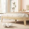 Queen Size Rubber Wooden, Solid Wooden Bed With Rattan Headboard, Enhanced By Support Feet - Natural - Image 7