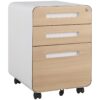 3 Drawer Mobile File Cabinet Under Desk Office, Simple Style Versatile Storage Cabinet For Legal / Letter / A4 Files, 5 Wheel Design Anti-Tilting Cold Rolled Steel Waterproof Moisture-Proof - White / Light Brown - Image 21