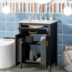 Bathroom Vanity Combo With Ceramic Sink, Luxurious Space-Saving Vanity, 2 Soft Close Doors - Black