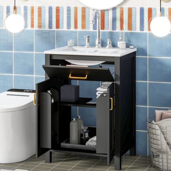 Bathroom Vanity Combo With Ceramic Sink, Luxurious Space-Saving Vanity, 2 Soft Close Doors - Black