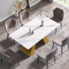 63" Modern Artificial Stone Straight Edge Golden Metal Leg Dining Table - White / Gold - Image 4