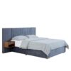 Upholstered King Size Bed Frame Of Velvet Tufted Headboard With Floating Nightstand LED / USB Built - Gray - Image 7