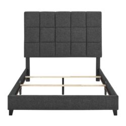 Queen Size Gray Squares Upholstered Platform Bed