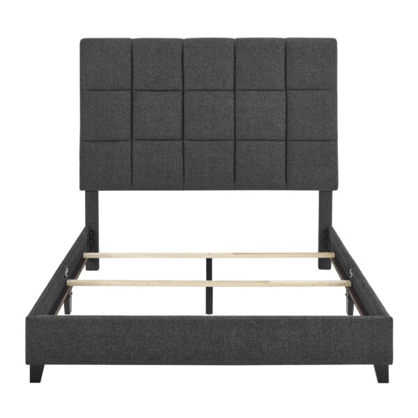 Queen Size Gray Squares Upholstered Platform Bed