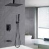 Contemporary Shower System With 12" Rainfall Head And Handheld Spray, Wall Mounted - Matte Black - Image 3