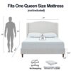 Hannah - Queen Upholstered Wingback Bed Size, Tall Headboard Upholstered Queen Bed, Premium Textured Canvas Chenille Look, Minimalist Designs, No Box Spring Needed - Ivory - Image 22