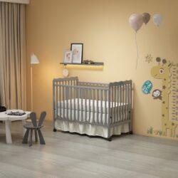 Crib 3 In 1 Convertible, Made Of Sustainable Pinewood, Non Toxic Finish, Comes With Locking Wheels, Wooden Nursery Furniture - Storm Gray