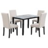 5 Piece Dining Set Table With 4 Thicken Cushion Dining Chairs - White / Beige / Black - Image 2