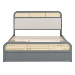 Queen Size Platform Bed With Trundle And 2 Drawers - Gray