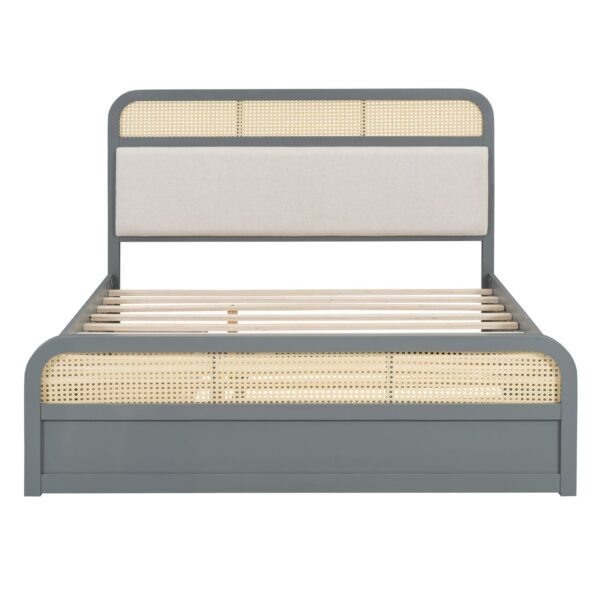 Queen Size Platform Bed With Trundle And 2 Drawers - Gray