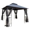10 X 10 Ft Patio Gazebo Tent With Ventilated Double Roof And Mosquito Net Canopy For Backyard Or Garden - Gray - Image 2