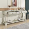 Console Table Long Console Table With Drawers And Shelf For Entryway, Hallway, Living Room - Antique White - Image 5