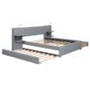 Queen Size Upholstered Platform Bed With Reading Lights, Drawers, Trundle And Shelves - Gray - Image 2