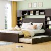 Queen Size Bed With All In One Cabinet, Shelf And Sockets, Twin Long Trundle - Espresso - Image 14