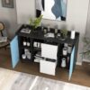 Modern Sideboard Buffet Cabinet With Doors And Unique Panel Styling - Black / Blue - Image 8