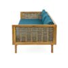 Claremont - 3 Seater Daybed With Rattan Arms And Cushions, Acacia Wood Frame - Teak / Teal - Image 7