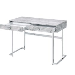 Tigress - Printed Faux Marble Top Writing Desk - White