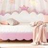 Twin Extending Daybed With LED Lights, Modern Upholstered Princess Daybed With Crown Headboard - Pink - Image 25