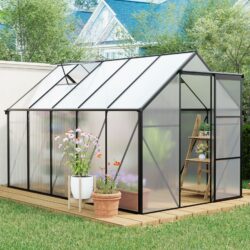 6X10 Ft Polycarbonate Greenhouse Raised Base And Anchor Aluminum Heavy Duty Walk-In Greenhouses For Outdoor Backyard In All Season - Black