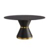 59.05" Modern Artificial Stone Round Black Carbon Steel Base Dining Table, Can Accommodate 6 People - Black - Image 7