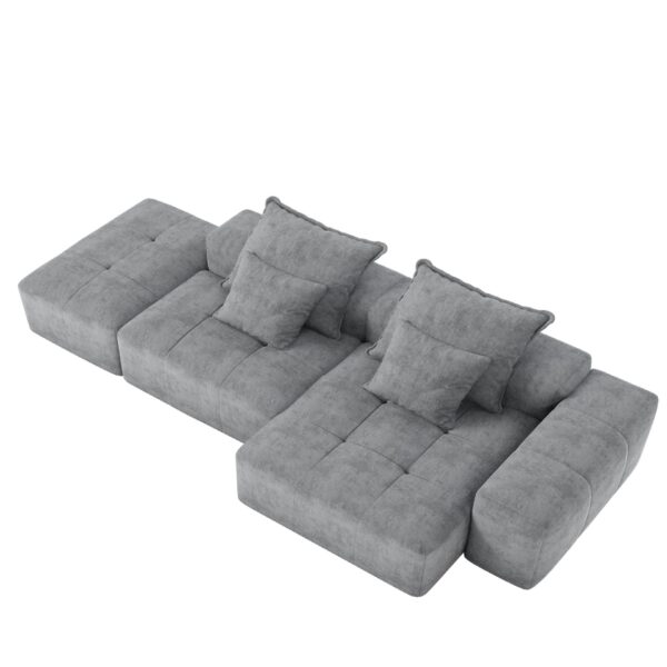 Modern Oversized Modular Sectional Sofa With Ottoman, Seat, Chaise Lounge And Armrest, Sparkling Chenille Fabric Soft Cushion Sofa With 4 Pillows, 4 Pieces Diy Combination Tufted Sofa, No Assembly Required - Gray