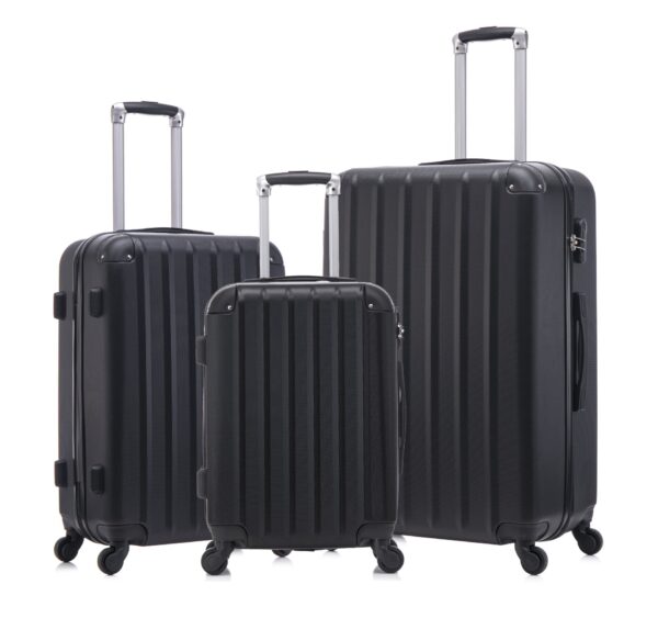 3 Piece Hard Luggage Set With Universal Wheels And Luggage Password Lock, 20 / 24 / 28" - Black