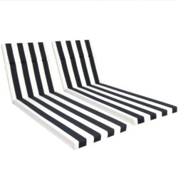 2 Piece Indoor / Outdoor Chaise Lounge Chair Cushion Set With Ties, Patio Seat Cushions For Lawn, Pool & Beach - Black / White Stripe