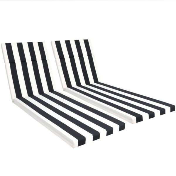 2 Piece Indoor / Outdoor Chaise Lounge Chair Cushion Set With Ties, Patio Seat Cushions For Lawn, Pool & Beach - Black / White Stripe